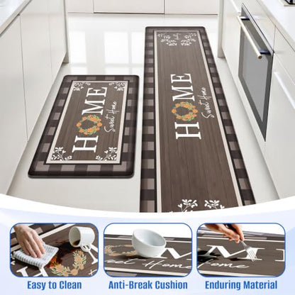 Kitchen Mats 2PCS, Anti Fatigue Rugs, 17.3x30+17.3x70in, Brown - color: Brown, size: 17.3’’x 30’’+ 17.3’’x 70’’