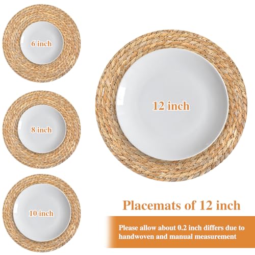 12" Set of 24 Woven Rattan Placemats, Boho Farmhouse Table Mats