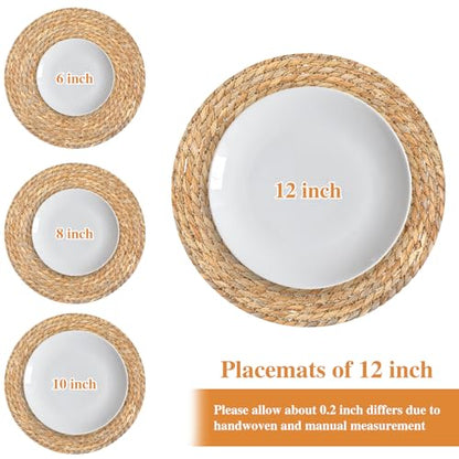 12" Set of 24 Woven Rattan Placemats, Boho Farmhouse Table Mats