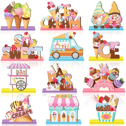 Marsui 12 Pcs Summer Ice Cream Wood Table Decor, Tiered Tray Signs - style: Ice Cream