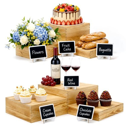 6 Pack Wooden Buffet Risers Cupcake Stand Buffet Display with Mini Signs - color: Beige, size: 6 Pcs
