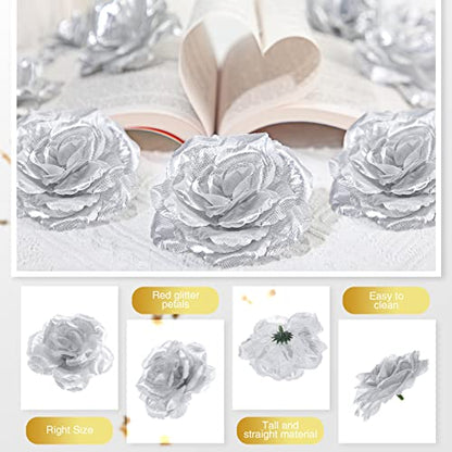 Yunlly 100 Pcs Artificial Flower for Wedding, Silver - color: Silver