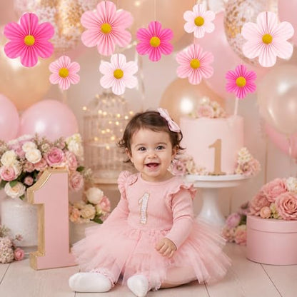 Spring Flower Paper Fan Decorations, 9PCS Party Cream Hanging Fans for Hello Spring Party, Birthday, Wedding, Classroom, Home Office Graduation Mother Father's Day Floral Backdrop Decor -Pink - style: Pink Cloud