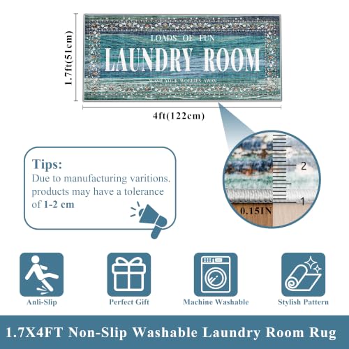 TOPRUUG Laundry Room Rug Runner 20"x47", Non Slip Waterproof Laundry Mat - color: Teal Blue, size: 1'8" x 4' (Rectangular)