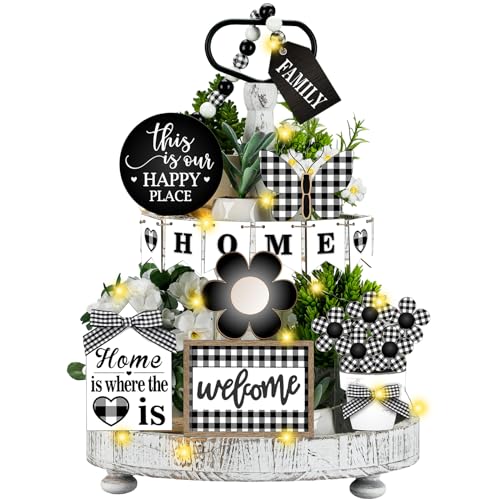 Fairysandy 11 Pcs Home Tiered Tray Decor Floral Rustic Wooden Signs - style: Novelty