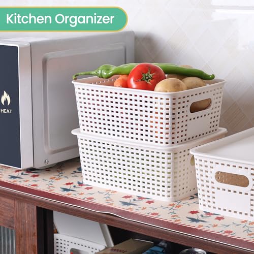 Ohmlove 8 Pack Plastic Storage Baskets with Lids for Organization - color: White
