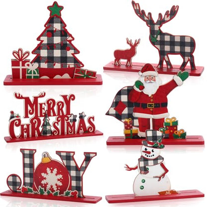 Blosssound 6 Pcs Christmas Wooden Centerpieces 3D Table Decorations