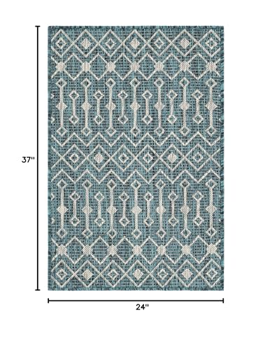Unique Loom Outdoor Trellis Collection Area Rug - Tribal Trellis (2' x 3' 1" Rectangle Teal/Ivory) - color: Teal/Ivory, size: 2' x 3'1" (Rectangular)