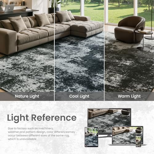Merelax 8x10 Back Grey Washable Area Rug Non-Slip Faux Wool Abstract Rug - color: Black Grey, size: 8' x 10'(96''x120'')