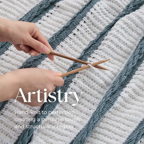 Boho Knitted Chenille Blanket with Tassels - Lightweight & Soft All-Season Throw - 3D Classic Pattern for Living Room Bedroom Couch, Celestial Blue(Striped), Throw 50"x60" - color: Celestial Blue(striped), size: Throw