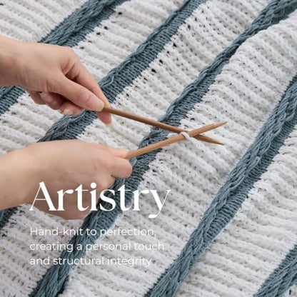 Boho Knitted Chenille Blanket with Tassels - Lightweight & Soft All-Season Throw - 3D Classic Pattern for Living Room Bedroom Couch, Celestial Blue(Striped), Throw 50"x60" - color: Celestial Blue(striped), size: Throw