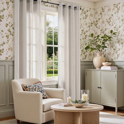 Vangao Linen Striped Curtains for Living Room Bedroom Farmhouse - color: Boxter Striped| Taupe Grey on Beige, size: 50"W x 63"L (Pack of 2)