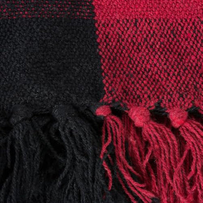 DII Buffalo Check Collection Rustic Farmhouse Throw Blanket with Tassles, 50x60, Tango Red/Black - color: Tango Red/Black, size: 50x60"