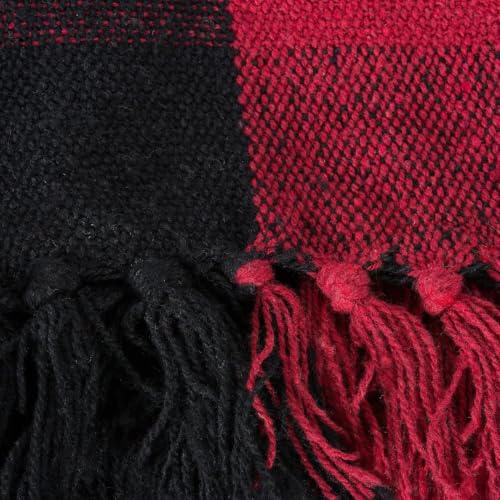 DII Buffalo Check Collection Rustic Farmhouse Throw Blanket with Tassles, 50x60, Tango Red/Black - color: Tango Red/Black, size: 50x60"