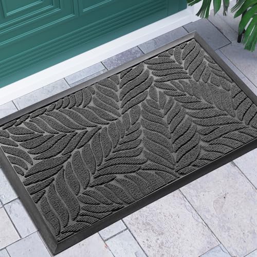 Yimobra Leaf Pattern Door Mat, 29.5 x 17 in, Grey - color: Grey, size: 29.5x17 in