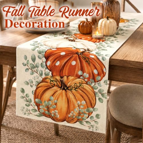 ONFAON Fall Decorations for Home, Fall Table Runner 13x72 Inch Linen - size: Table Runner-Pumpkin