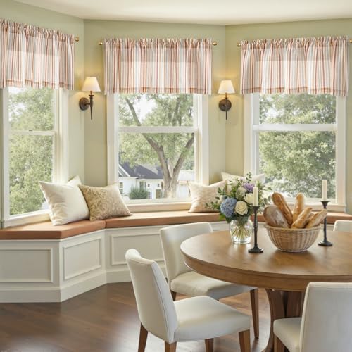 jinchan Linen Boxter Stripe Valances for Window 16 inch,Muti Red,1 Panel - color: Boxter Stripe | Multi Red on Linen, size: 50"W x 16"L (Pack of 1)
