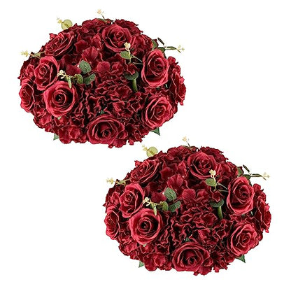 Burgundy Flowers Balls for Centerpieces: 15.7in Diam, Set of 2 - color: Burgundy, size: 15.7" Diam - 2 PCS