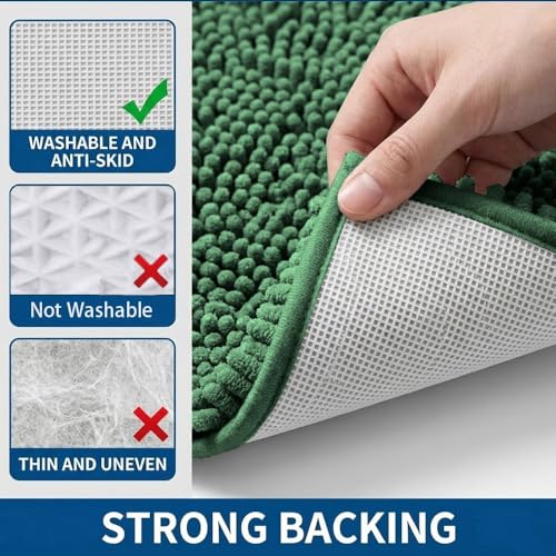 Bathroom Rugs Sets 2 Piece,Super Absorbent Chenille Bath Mats and U-Shaped Toilet Rug,Strong PVC Non Slip Backing,Microfiber Washable Dry Quickly Bath Mats for Bathroom(20"x32"+20"x20"U, Dark Green) - color: Dark Green