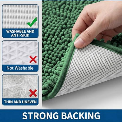 Bathroom Rugs Sets 2 Piece,Super Absorbent Chenille Bath Mats and U-Shaped Toilet Rug,Strong PVC Non Slip Backing,Microfiber Washable Dry Quickly Bath Mats for Bathroom(20"x32"+20"x20"U, Dark Green) - color: Dark Green