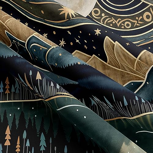 Tapzen Mountain Forest Tapestry - Boho Landscape Moon Stars Wall Hanging for Bedroom, Living Room, Classroom, Dorm (60 x 50 inches) - size: 60"L x 50"W