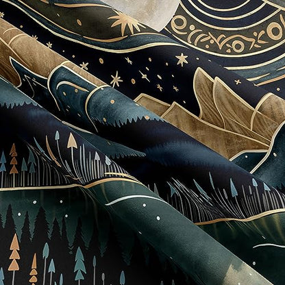 Tapzen Mountain Forest Tapestry - Boho Landscape Moon Stars Wall Hanging for Bedroom, Living Room, Classroom, Dorm (60 x 50 inches) - size: 60"L x 50"W
