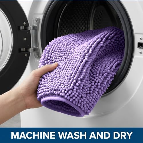 Bathroom Rugs Sets 2 Piece,Super Absorbent Chenille Bath Mats and U-Shaped Toilet Rug,Strong PVC Non Slip Backing,Microfiber Washable Dry Quickly Bath Mats for Bathroom(20"x32"+20"x20"U,Lavender) - color: Lavender