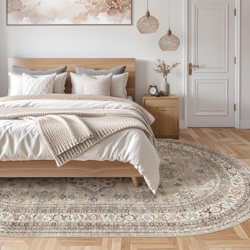 cotiled 5x8 Ellipse Area Rug for Living Room, Washable, Traditional, Beige - color: Beige, size: 5' x 8' (Oval)