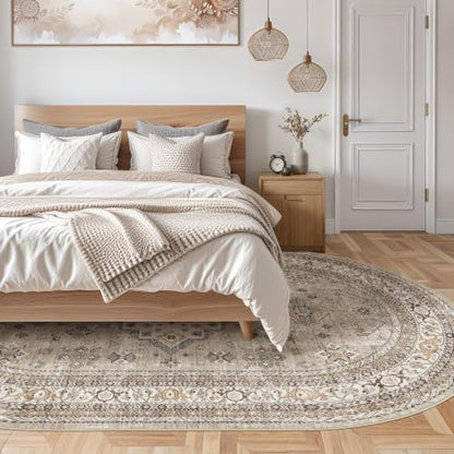 cotiled 5x8 Ellipse Area Rug for Living Room, Washable, Traditional, Beige - color: Beige, size: 5' x 8' (Oval)