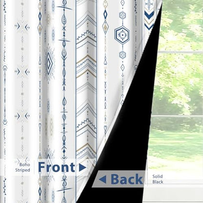 Boho Blue and White Geometric Striped Blackout Curtains for Living Room Bedroom 63 Inch Length 2 Panel Set, Western Room Darkening Patterned Grommet Window Drapes - color: Blue Stripe, size: 52"W x 63"L (Pack of 2)