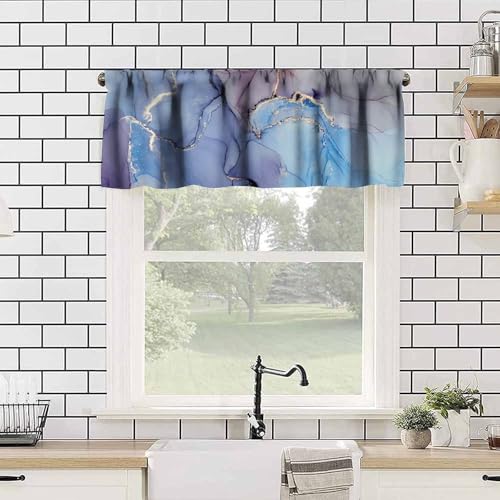 Abstract Marble Window Valance, Modern Luxury Multicolor Marble Abstract Liquid Art Print Blackout Short Curtain for Cafe Bedroom Living Room Kitchen, 54x18inch - color: Marble-1