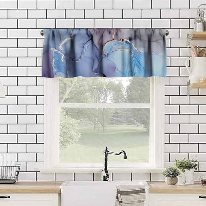 Abstract Marble Window Valance, Modern Luxury Multicolor Marble Abstract Liquid Art Print Blackout Short Curtain for Cafe Bedroom Living Room Kitchen, 54x18inch - color: Marble-1