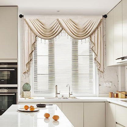 ELKCA Luxury Cream Velvet Curtain Valances for Living Room with Beads(59inch,1 Panel) - color: Cream, size: 59"W x 43"L (Pack of 1)