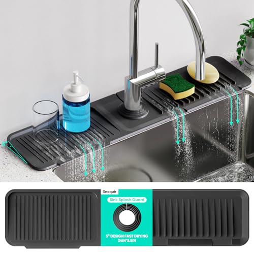 24'' Longer Faucet Mat for Kitchen Sink Splash Guard Drain Mat Behind Fauce - color: Black, size: 24" x 5.5"