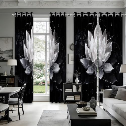 Black and Grey Blackout Curtains, Lotus Drapes 96 inches length, 2 Panels - color: Black and White, size: 52"W x 96"L (Pack of 2)