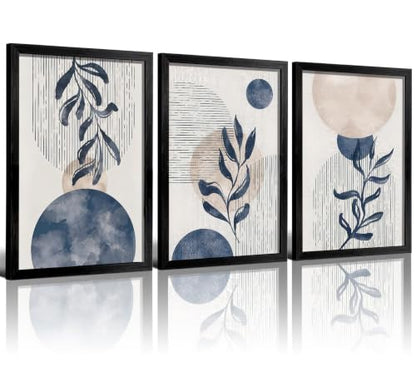 HCJWCXD Boho Navy blue plant Wall Art Canvas Prints, Set of 3, 16x24 in - color: Black Framed Navy Blue, size: 16x24 Inches