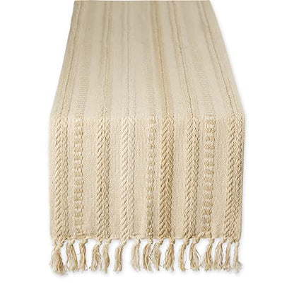 DII Braided Stripe Table Runner, 15x108 with 2.5" Fringe, Vintage Linen