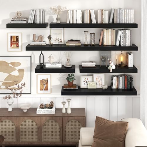 40 Inch Floating Shelves for Wall, 12"D Wood Storage Shelves, Black Finish - color: Black, size: 40 Inch