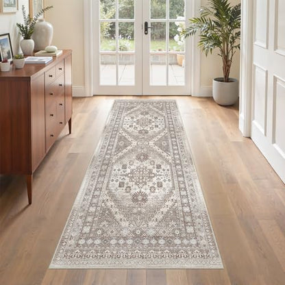 befbee 2x6 Hallway Runner Rug Non Slip Washable Kitchen Rugs Brown - color: Brown/Beige, size: 2' x 6' (Runner)