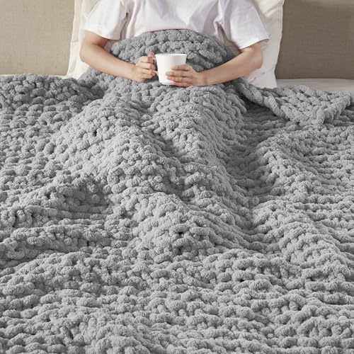 Madison Park Chenille Chunky Knit All Season Throw Blanket, 50 x 60, Grey - color: Grey