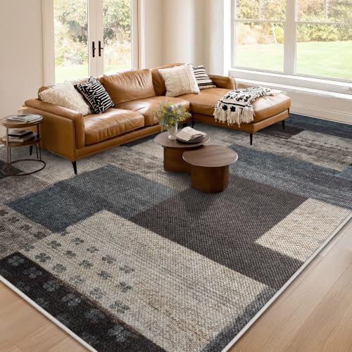 Modern Geometric Washable Rugs for Living Room 8x10, Easy Jute Patio Rug - color: Blue-taupe, size: 8x10ft