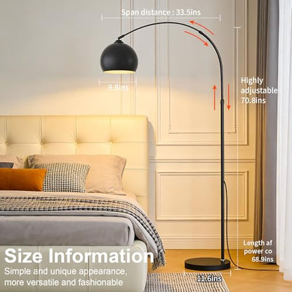 Black Minimalism Arc Floor Lamps with 12W LED Remote Dimming - color: Black Remote Dimming