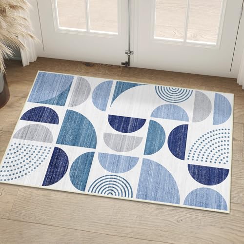 MUJOO Blue Small Rug Washable,2x3 Area Rugs Non Slip Modern Abstract - color: Blue and Grey, size: 2' x 3' (Rectangular)