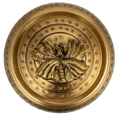 Creative Co-Op Round Hammered Metal Container with Butterfly Finial, Brass Finish - size: 6 inches (Diameter) x 7 inches (Height), style: Cottage