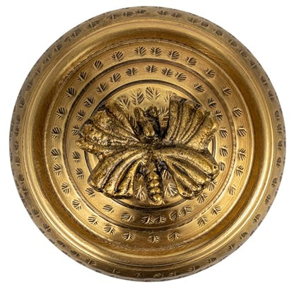 Creative Co-Op Round Hammered Metal Container with Butterfly Finial, Brass Finish - size: 6 inches (Diameter) x 7 inches (Height), style: Cottage