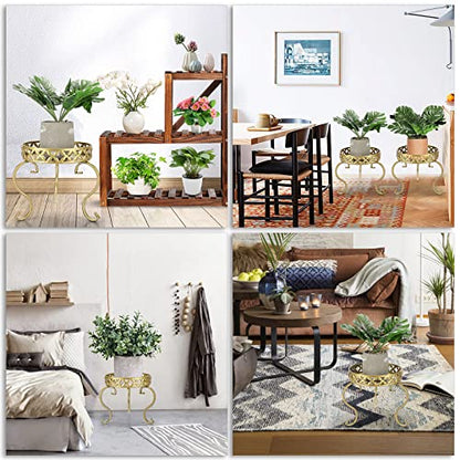OwnMy Gold Metal Round Plant Stand Indoor Outdoor Iron Flower Pot Holder - color: Gold