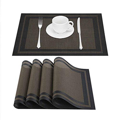 GIVERARE Placemats Set of 4, Heat-Resistant Woven Vinyl Placemat, Non-Slip Washable PVC Table Mat, Easy to Clean Premium Plastic Mats for Dining, Kitchen Table (Black+Gold) - color: Black+gold