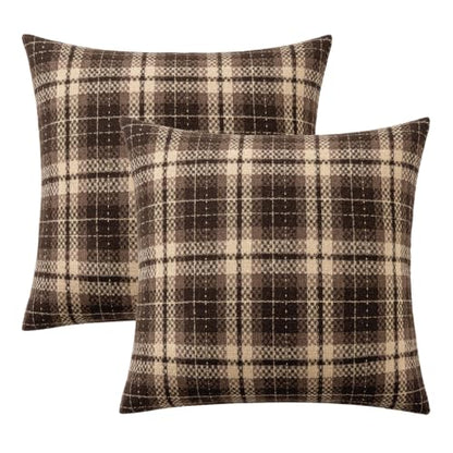 MIULEE Tartan Plaid Throw Pillow Covers Fall 18x18 Inch Coffee Brown - color: Coffee, size: 18" x 18" (Pack of 2)