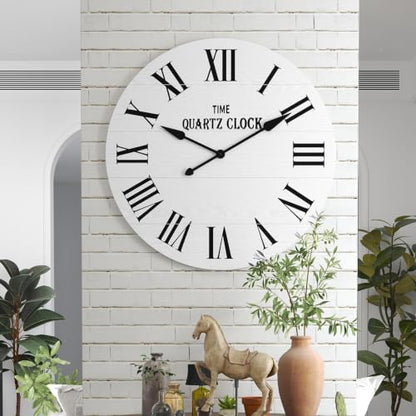 ARTPOWER 35.5" Extra Large Farmhouse Wall Clock,Solid Wood Veneer,White - color: White, size: 35.5"W x 35.5"H