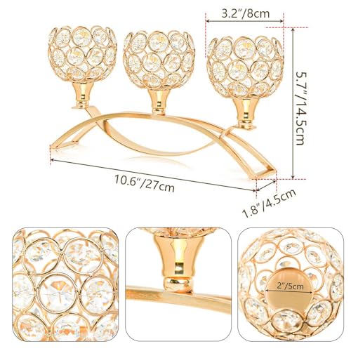 Crystal Tealight Candle Holder Centerpiece Home Decorative Candlestick Holder Elegant Table Centerpiece Home Decor Wedding Party Anniversary (Gold, 3 Arm of 4 Pcs) - color: Gold, size: 4 Pieces